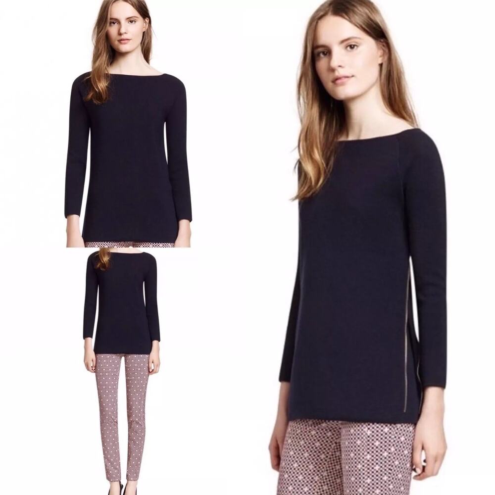 Tory Burch Rylie Sweater Side Zippers Merino Wool Pullover Crewneck Knit Size XS